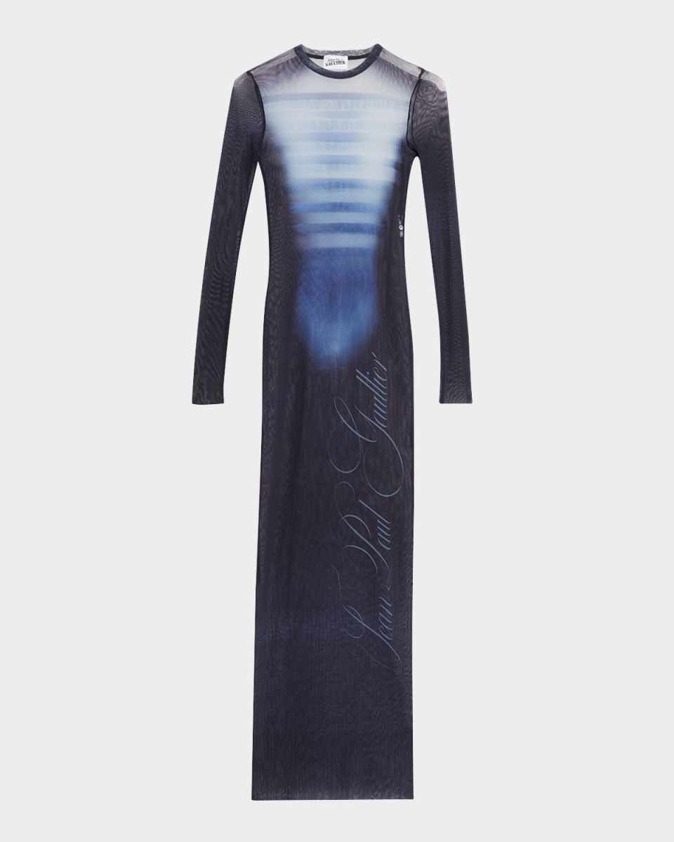 Le Male Printed Mesh Long-Sleeve Maxi Dress